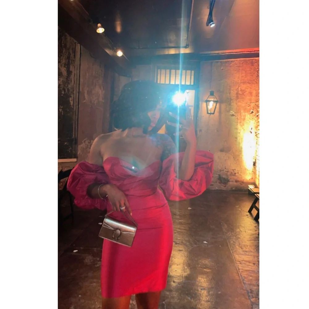 Hot Pink Puff Sleeve Maxi Dress (BrandName) - SHORTENED! - Picture 3 of 5